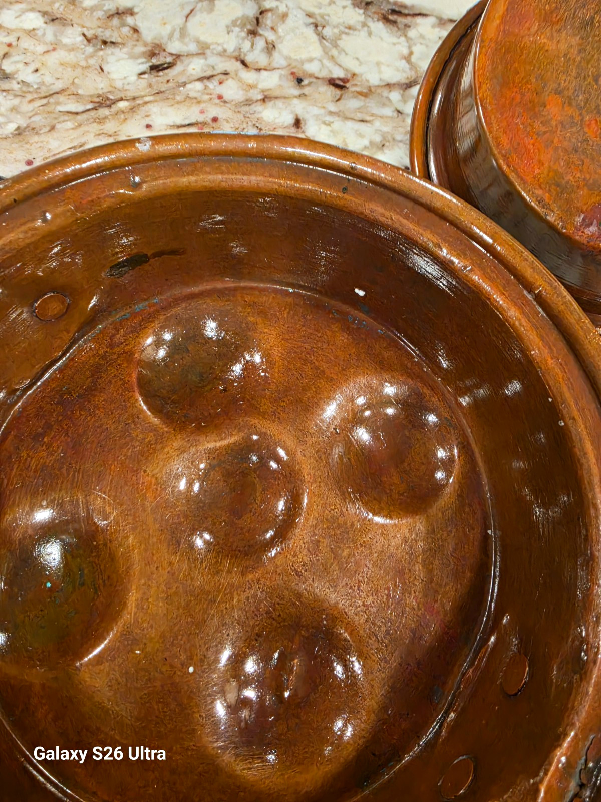 Vintage French Copper Escargot Pan Snail Dish Poached Egg Baker Brass Handles