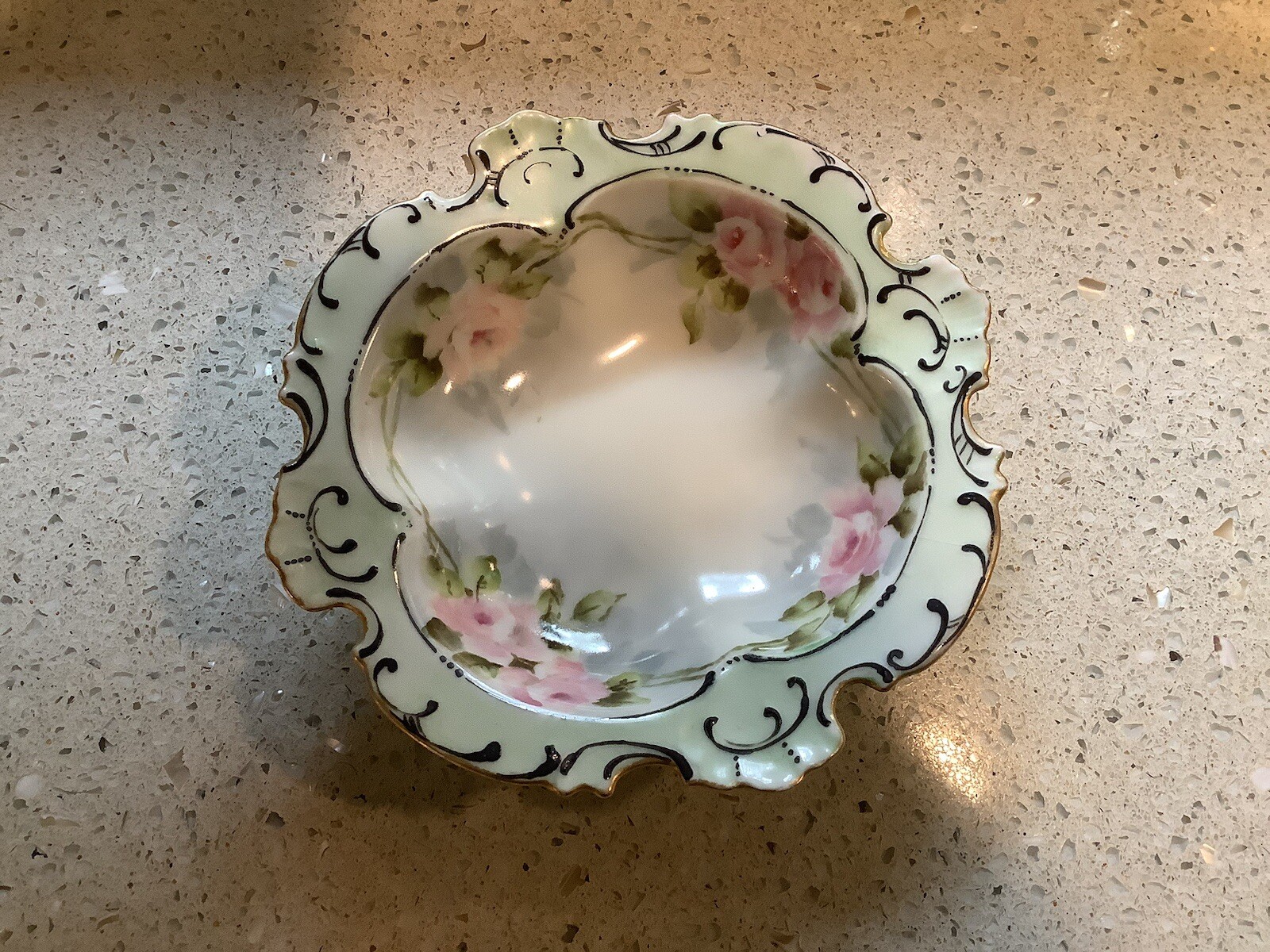 Antique Bavaria,Germany Nut/Candy/Small Bowl 5” Hand Paint, Pink Roses, Green Antique Bavaria,Germany Nut/Candy/Small Bowl 5” Hand Paint, Pink Roses, Green
