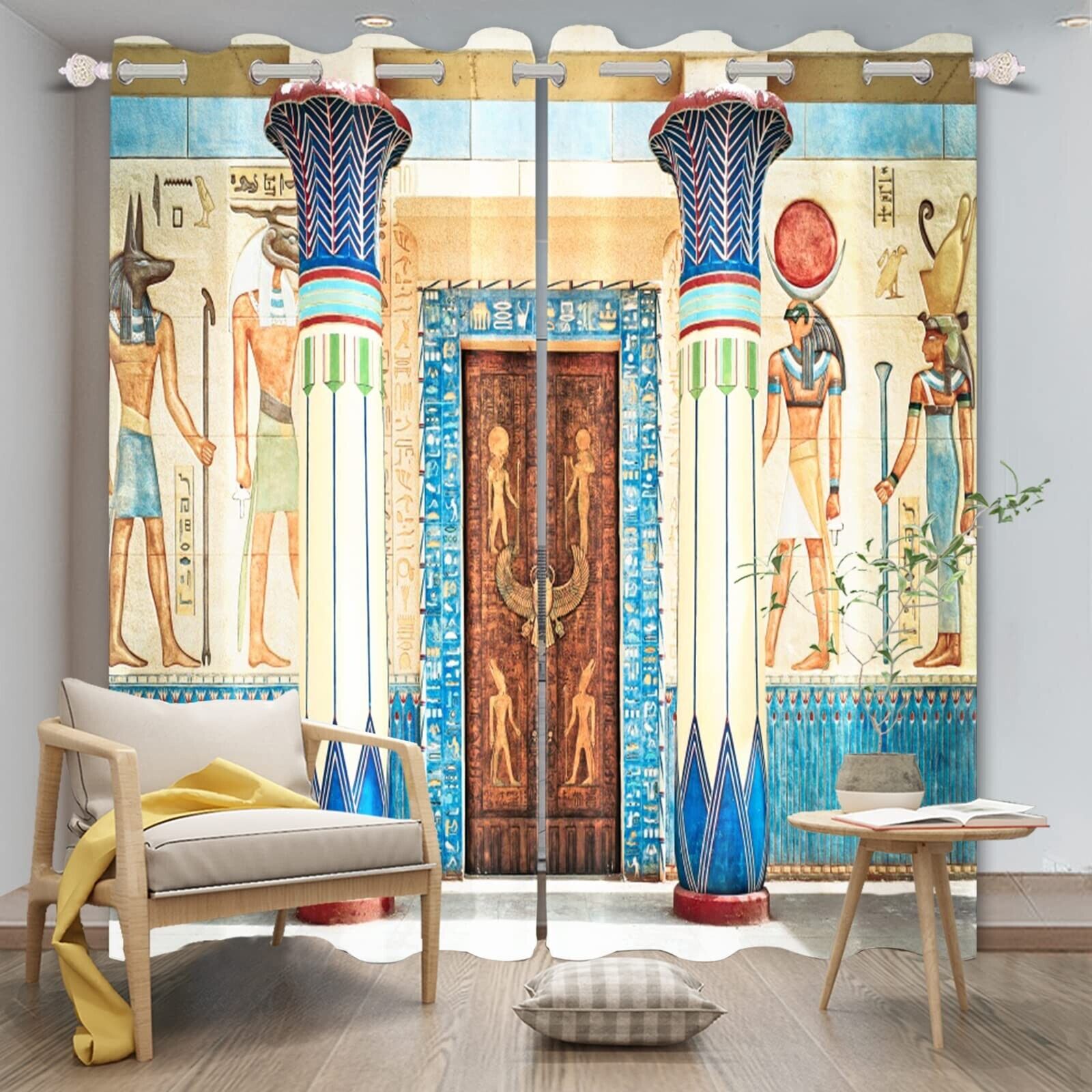 Ancient Egypt Window Curtains Painted Column Ancient Mural Painting Hieroglyp...