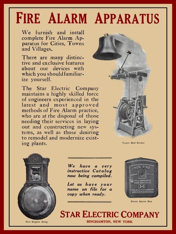 1911 Star Electric Co. Fire Alarm Apparatus Binghamton NY NEW METAL SIGN: 12x16\
