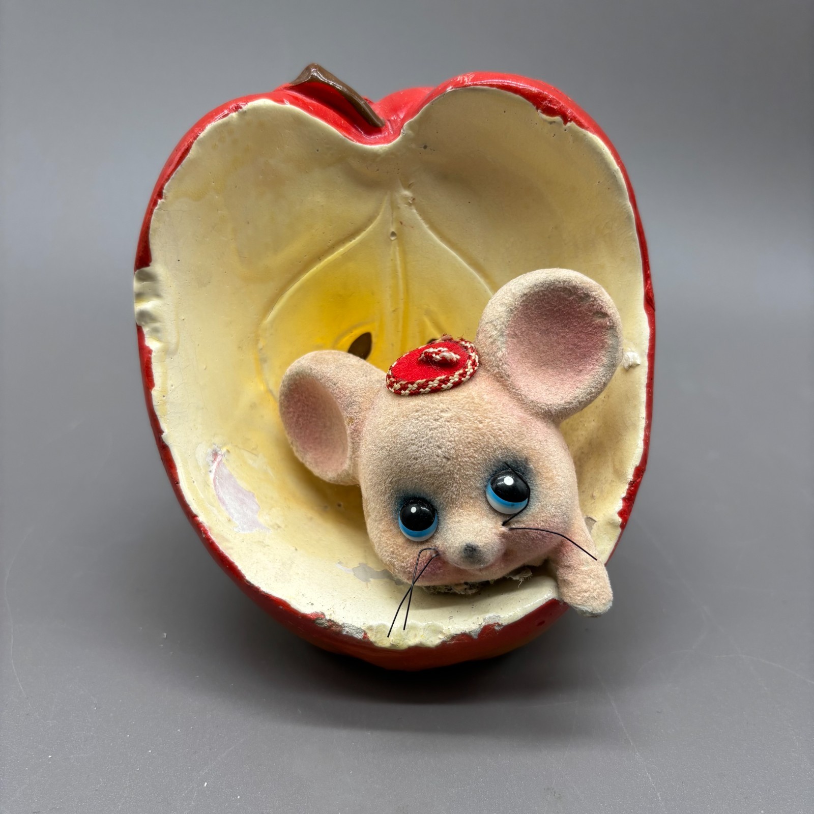 Vintage Its The Berries Flocked Mouse Apple Coin Bank Japan Chalkware 60s Kitsch Vintage Its The Berries Flocked Mouse Apple Coin Bank Japan Chalkware 60s Kitsch