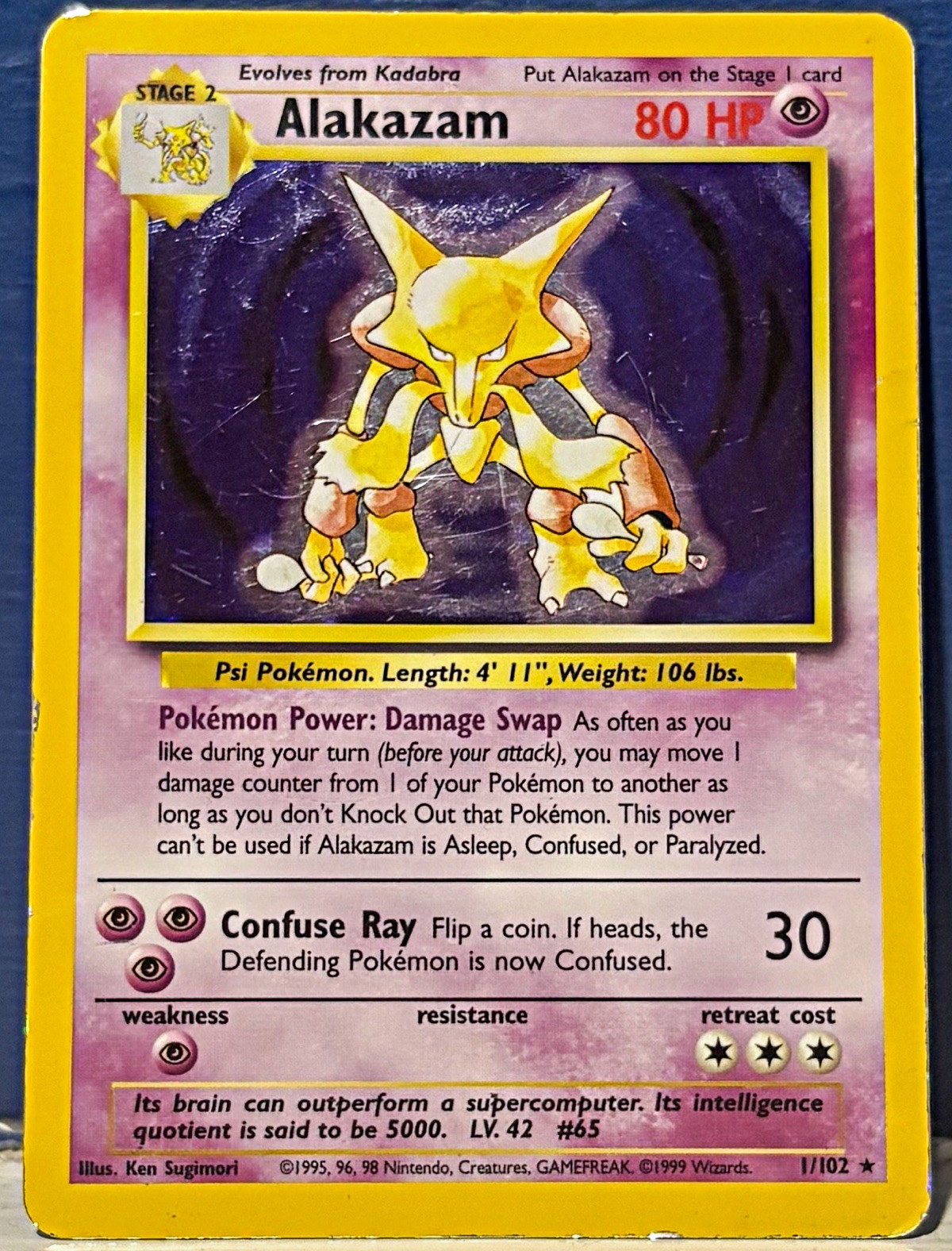 Alakazam 1/102 Base Set Holo Rare Stage 2 80 HP English Pokémon TCG Alakazam 1/102 Base Set Holo Rare Stage 2 80 HP English Pokémon TCG