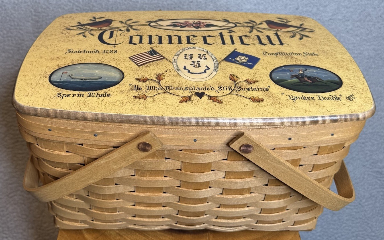 Rare Longaberger Basket Chestnut Lid Connecticut State Rare Longaberger Basket Chestnut Lid Connecticut State