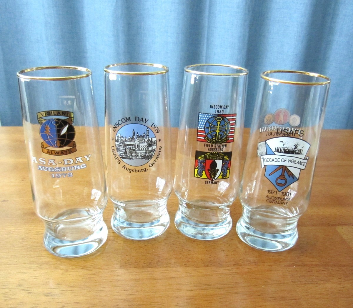 4 Vintage Augsburg Germany USAFS, INSCOM Day, ASA Day 1971 – 1981 .5 Liter Beer 