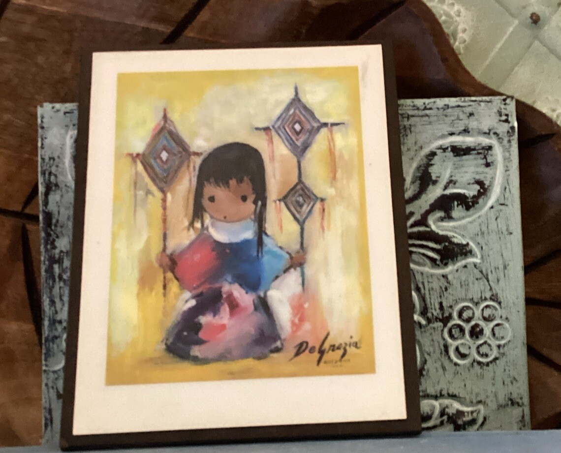 Ted De Grazia Heavenly Blessings PLAQUE Art American Indian Signed 6X 4 1/2”