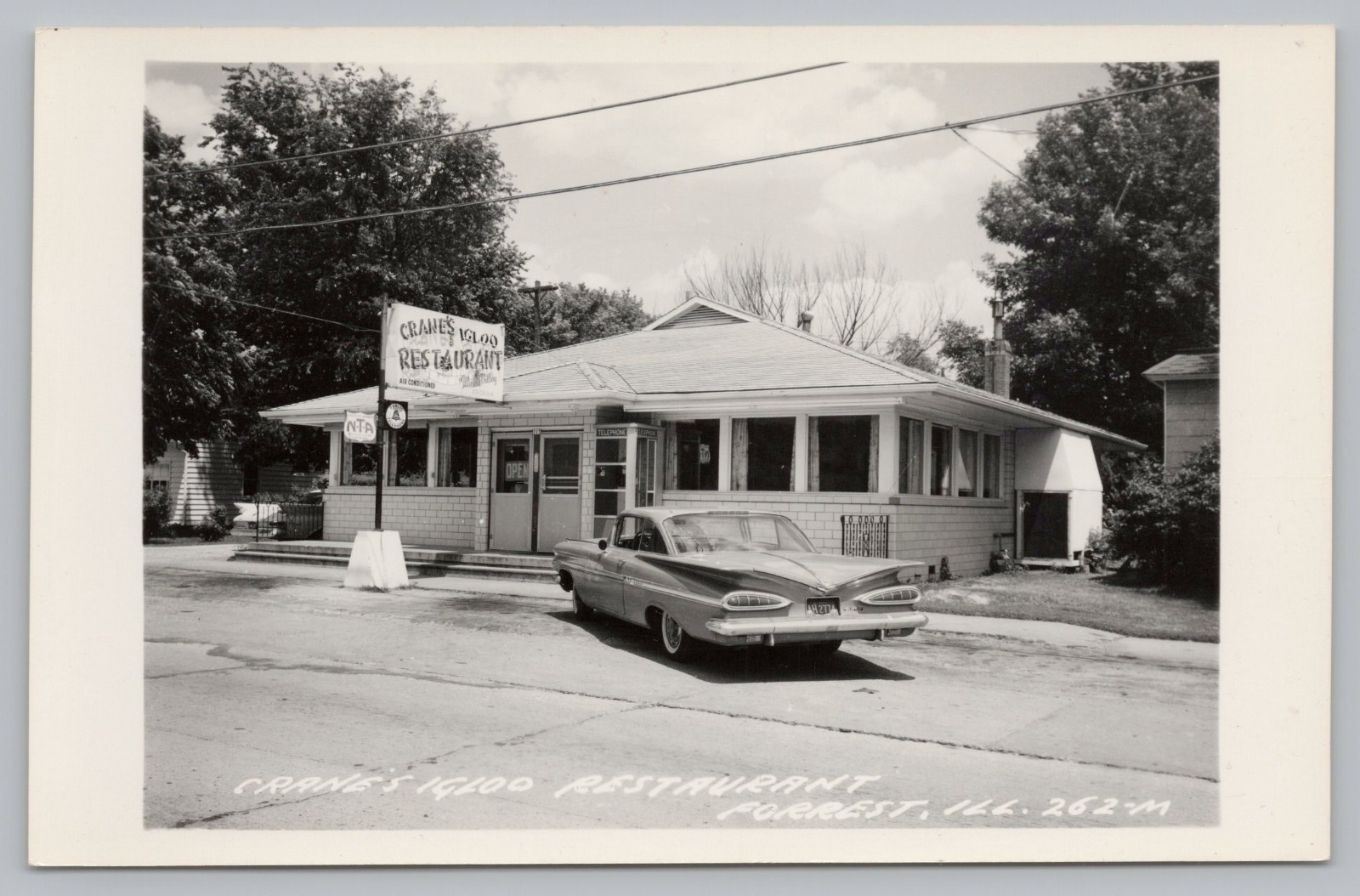 RPPC Crane\'s Igloo Restaurant 1959 Chevy impala Phone Booth Forrest IL Postcard RPPC Crane\'s Igloo Restaurant 1959 Chevy impala Phone Booth Forrest IL Postcard