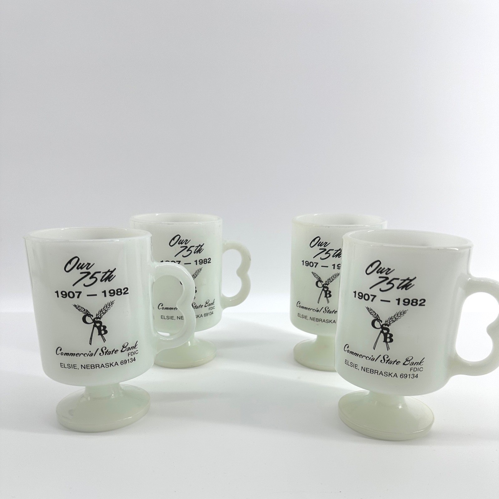Vintage Milk Glass Coffee Mugs White Excellent Commercial State Bank Elsie NE 4p