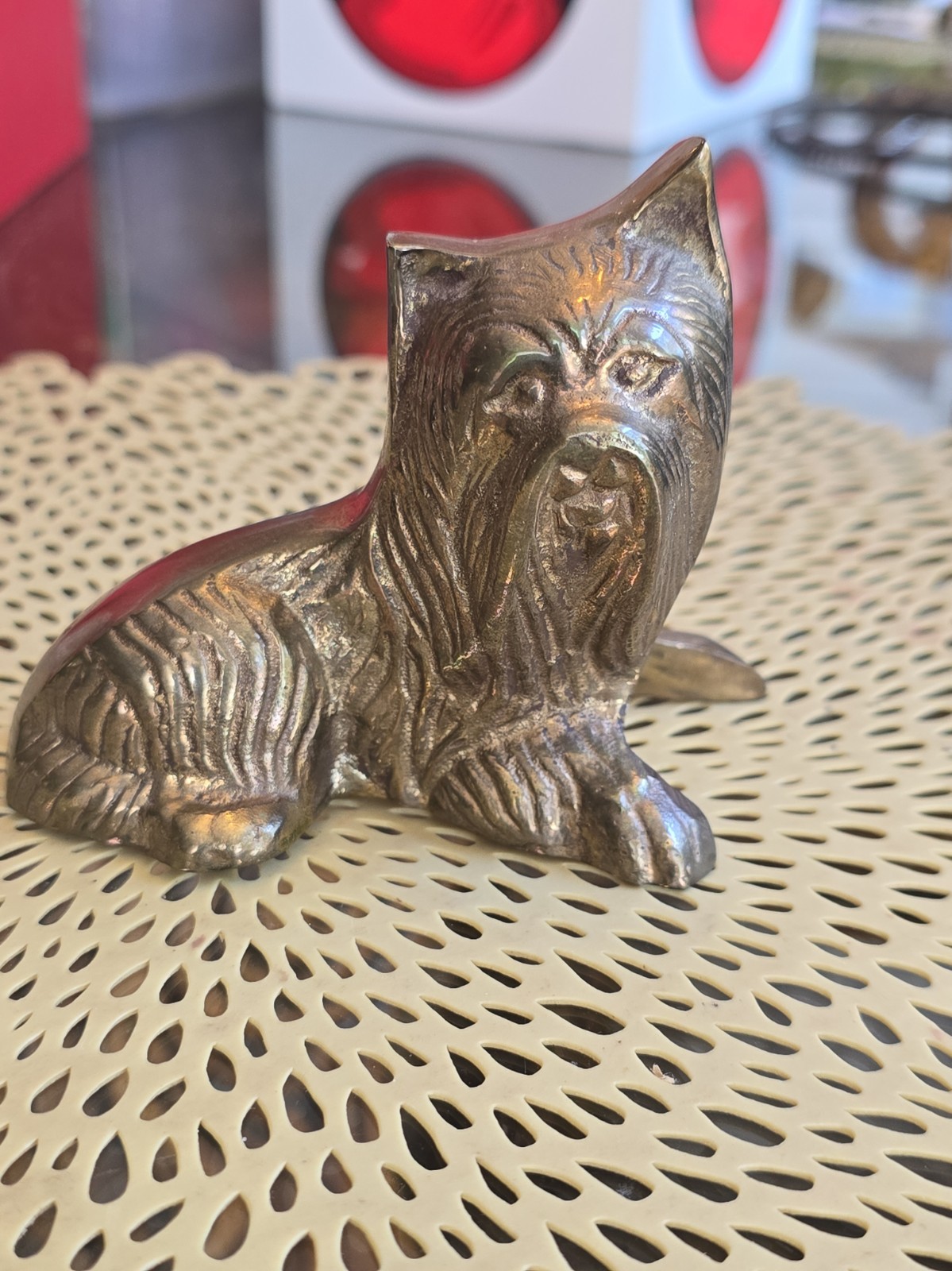 Vtg Solid Brass Yorkshire Terrier Figurine Heavy Hollow-cast~highly Detailed~
