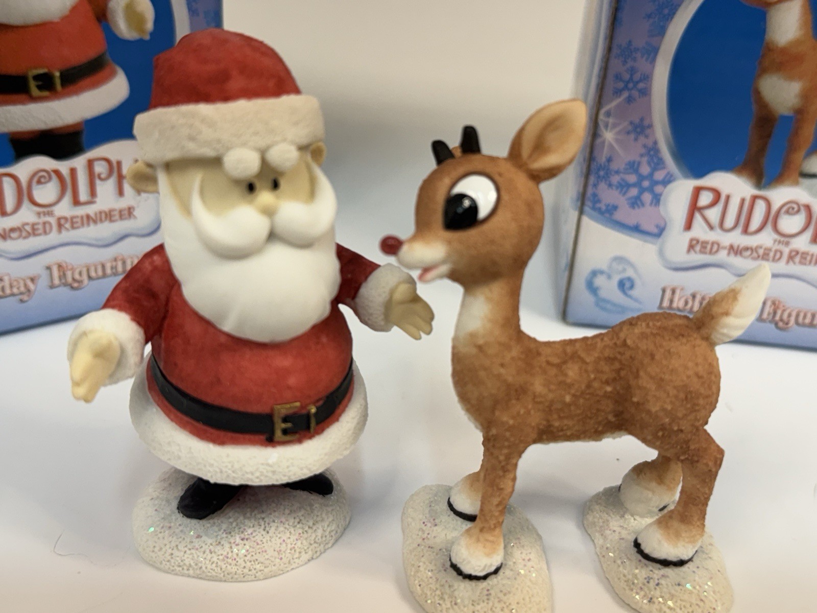 Santa And Rudolph, Enesco 3” Porcelain Figures.  So Cute.  Boxes Included.