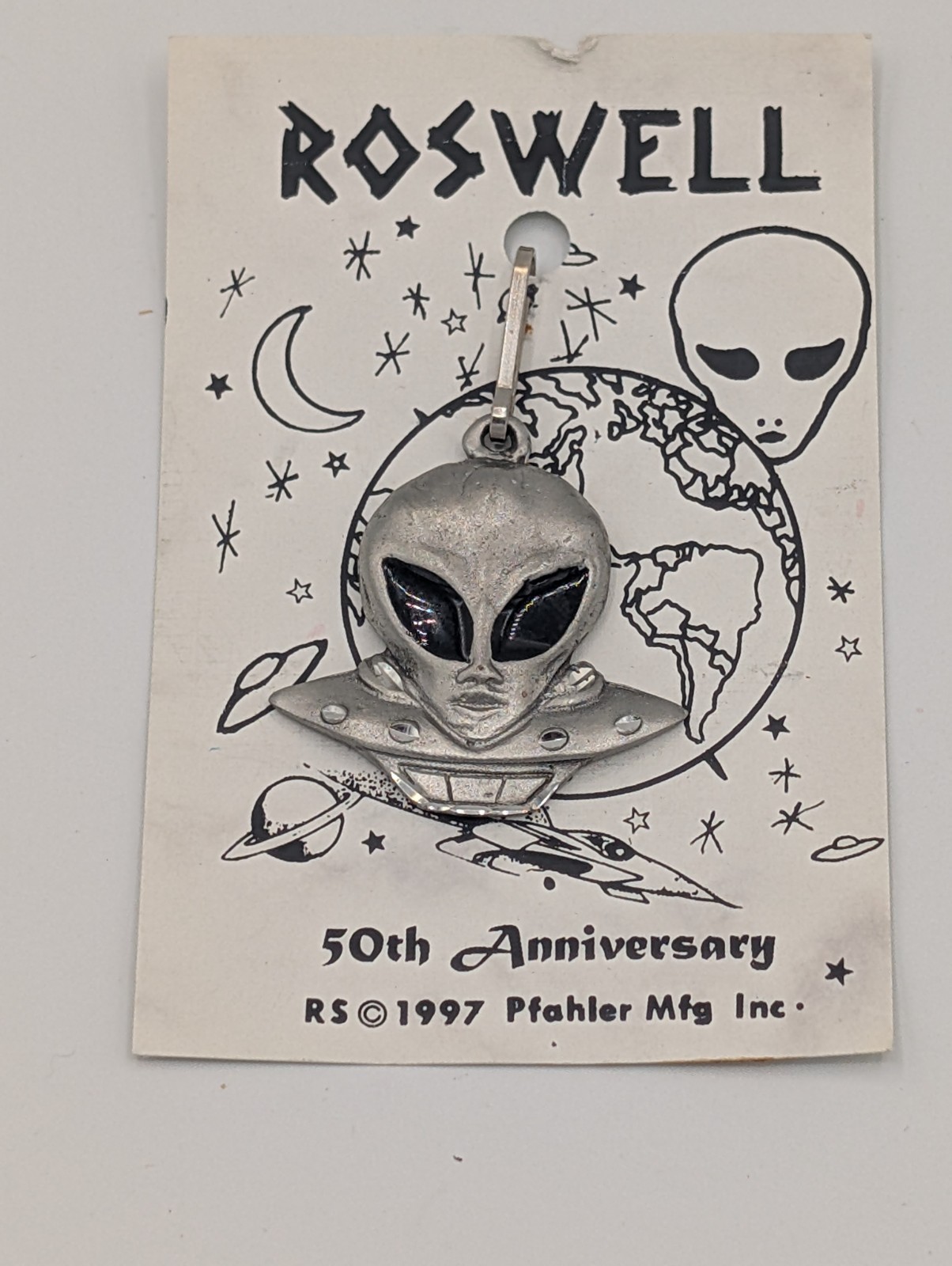Vintage 97' RARE Roswell 50th Anniversary Alien UFO Pendant Necklace Sci Fi Gift