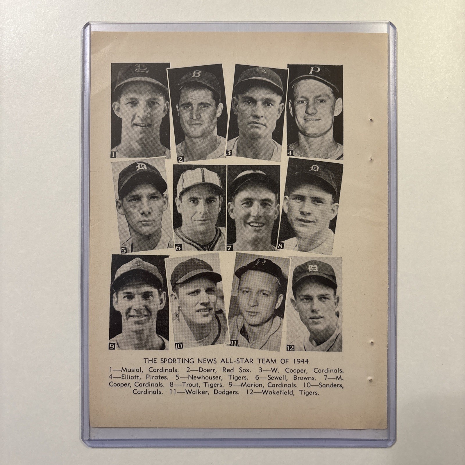 1944 The Sporting News All Star Team Picture Musial/Doerr/Newhouser Rare Vintage