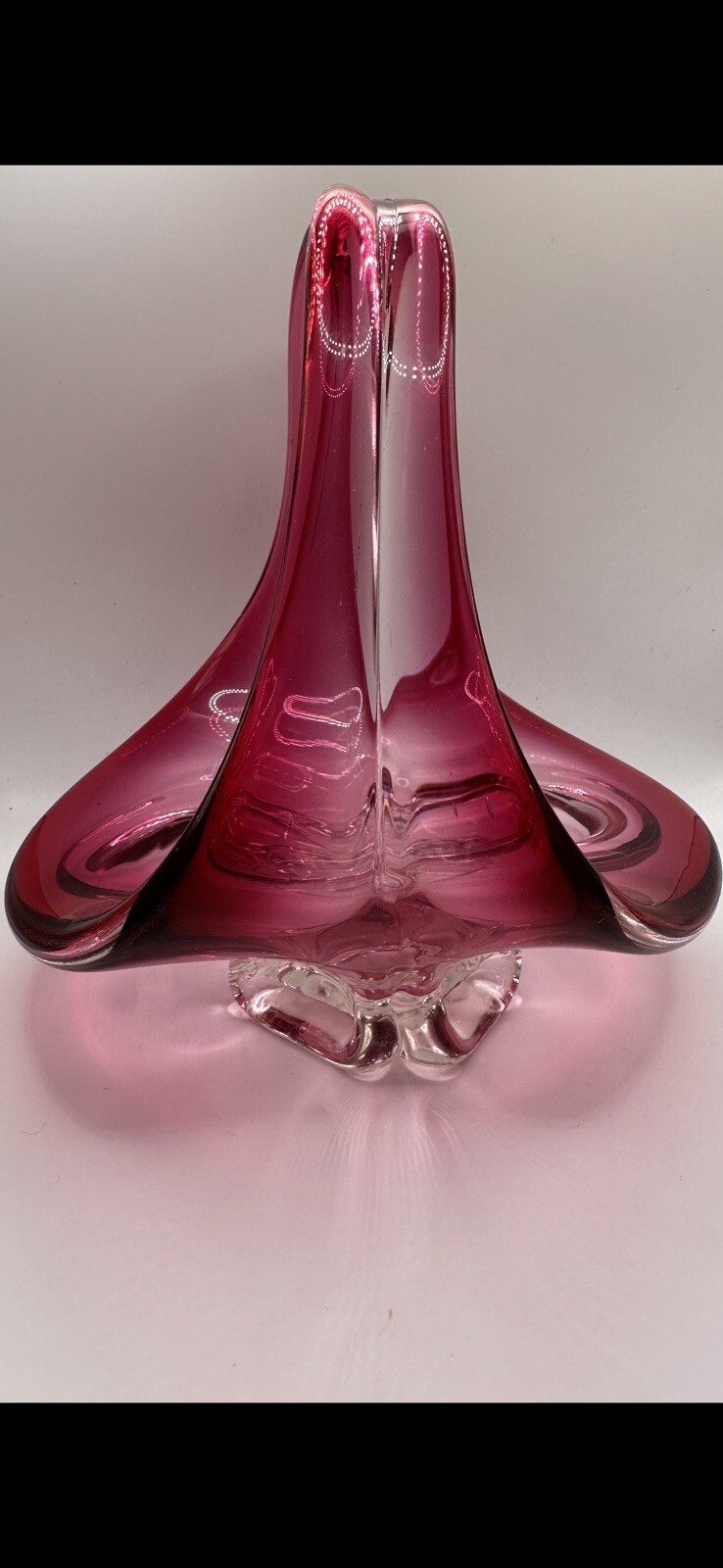 Murano Cranberry Hand Blown Art Glass Basket
