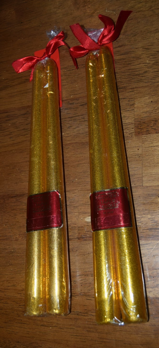 4- NOS Vintage Gold Glitter Taper Candles Made in Hong Kong 10 