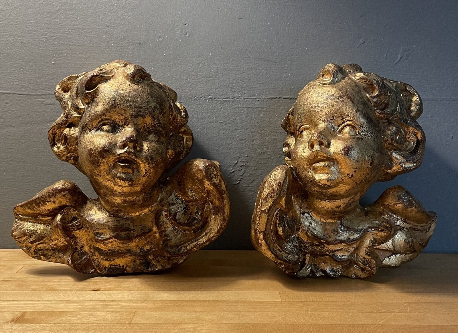 Vintage Gold Plaster Cherubs Angels - Wall Hangings - Wall Decor - Made In Italy