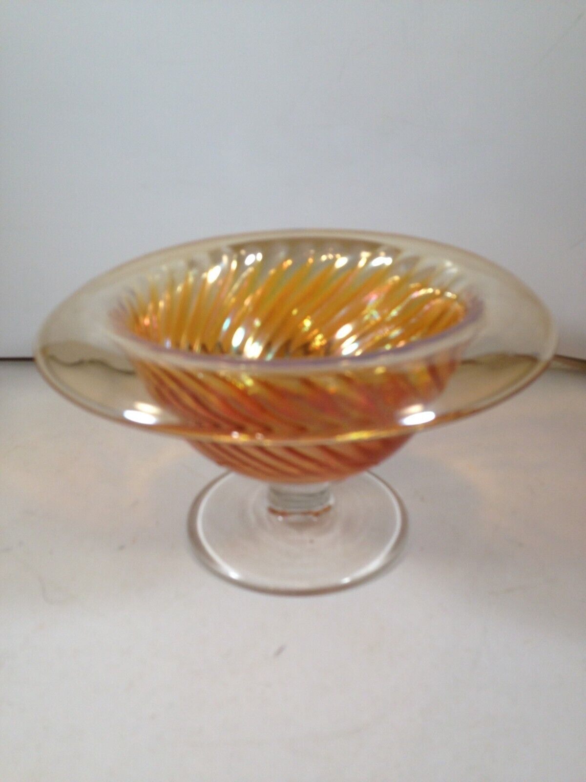 Vintage Marigold Carnival Glass Footed Swirl Bowl 6-1/2” x 3-1/2”