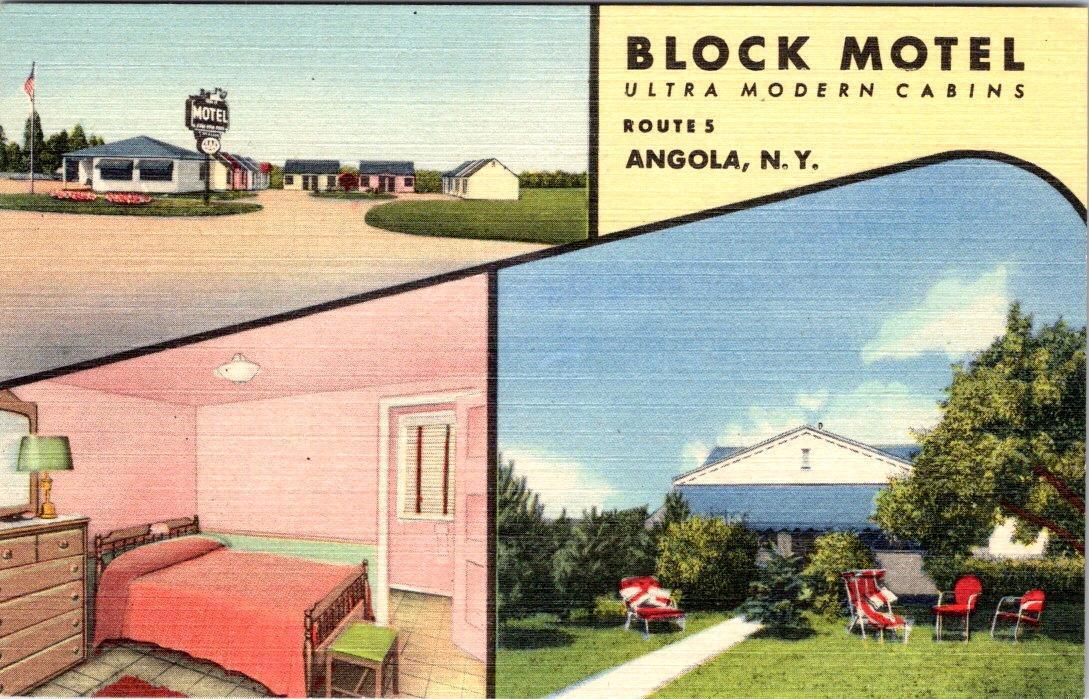 Angola, NY New York  BLOCK MOTEL Room View  ROADSIDE  Evans~Erie County Postcard