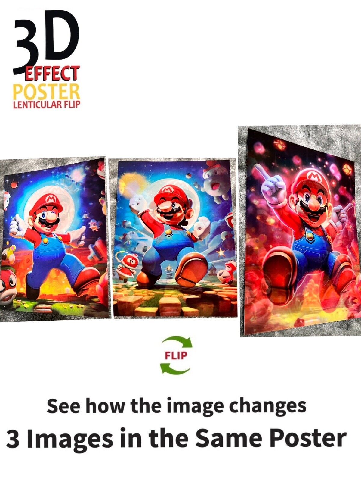 super Mario-3D Poster 3D Lenticular Flip Effect,3 In One