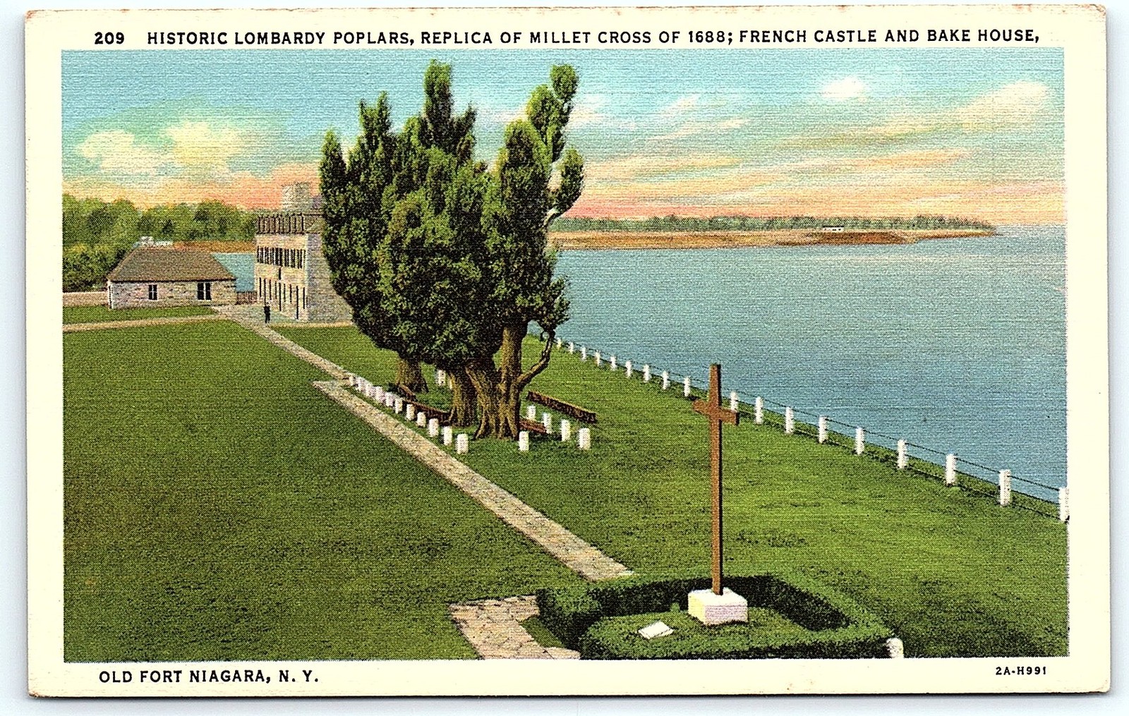 Old Fort Niagara NY Postcard - Poplars, Cross, Castle Old Fort Niagara NY Postcard - Poplars, Cross, Castle