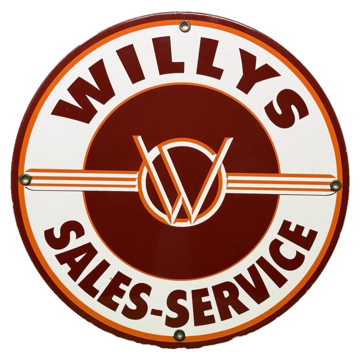 VINTAGE WILLYS SALES SERVICE PORCELAIN SIGN OVERLAND JEEP DEALERSHIP