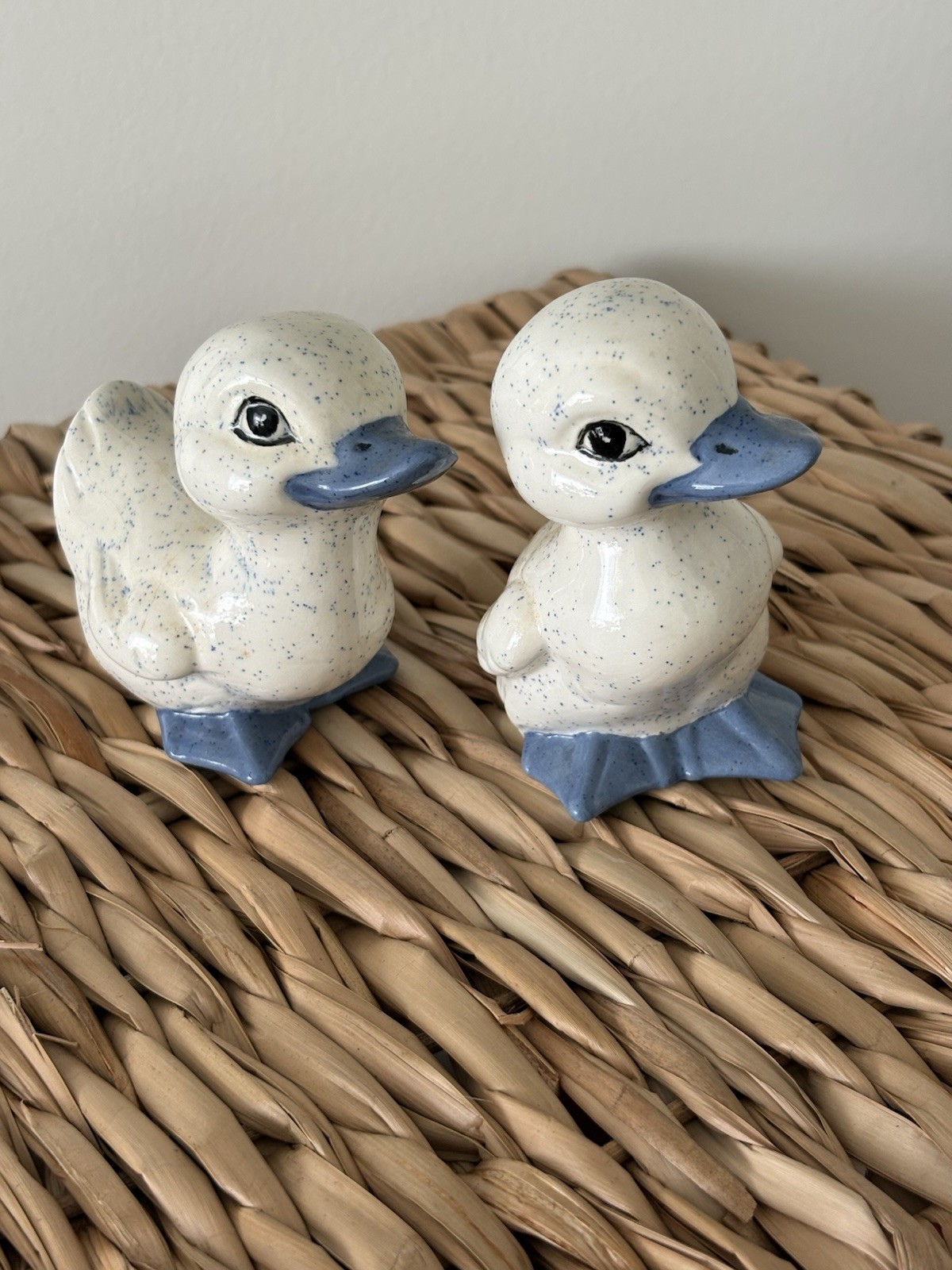 Set of 2 Vintage Ceramic Speckled Duck Small Figures Cottage Granny