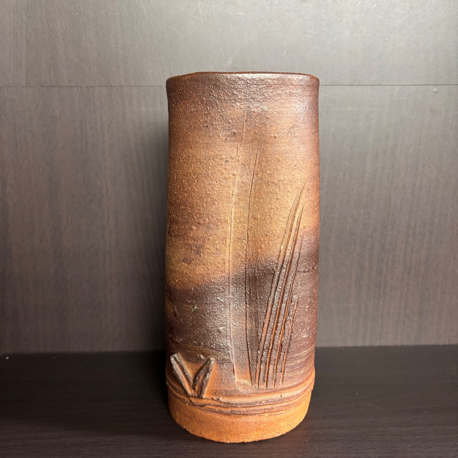 Vintage Japanese Bizen Style Pottery Vase 18.5cm Rustic Brown Wabi Sabi Japan