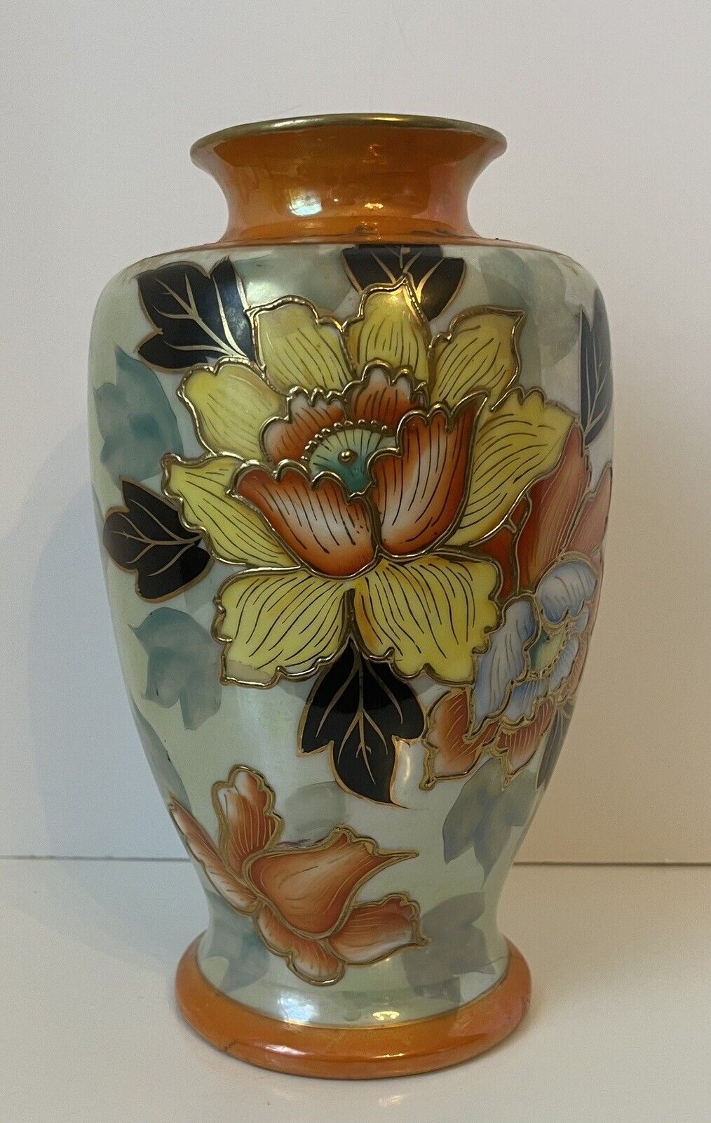 Vintage Art Deco Japanese Moriage Floral Design Vase