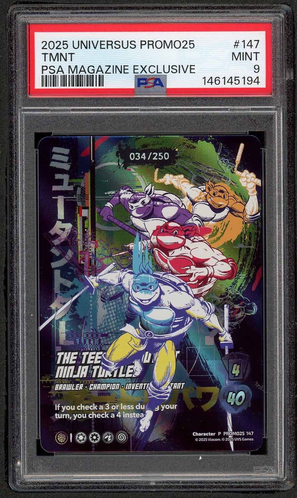 2025 UNIVERSUS PROMO 25# 147 THE TEENAGE MUTANT NINJA TURTLES /250 PSA 9 MINT