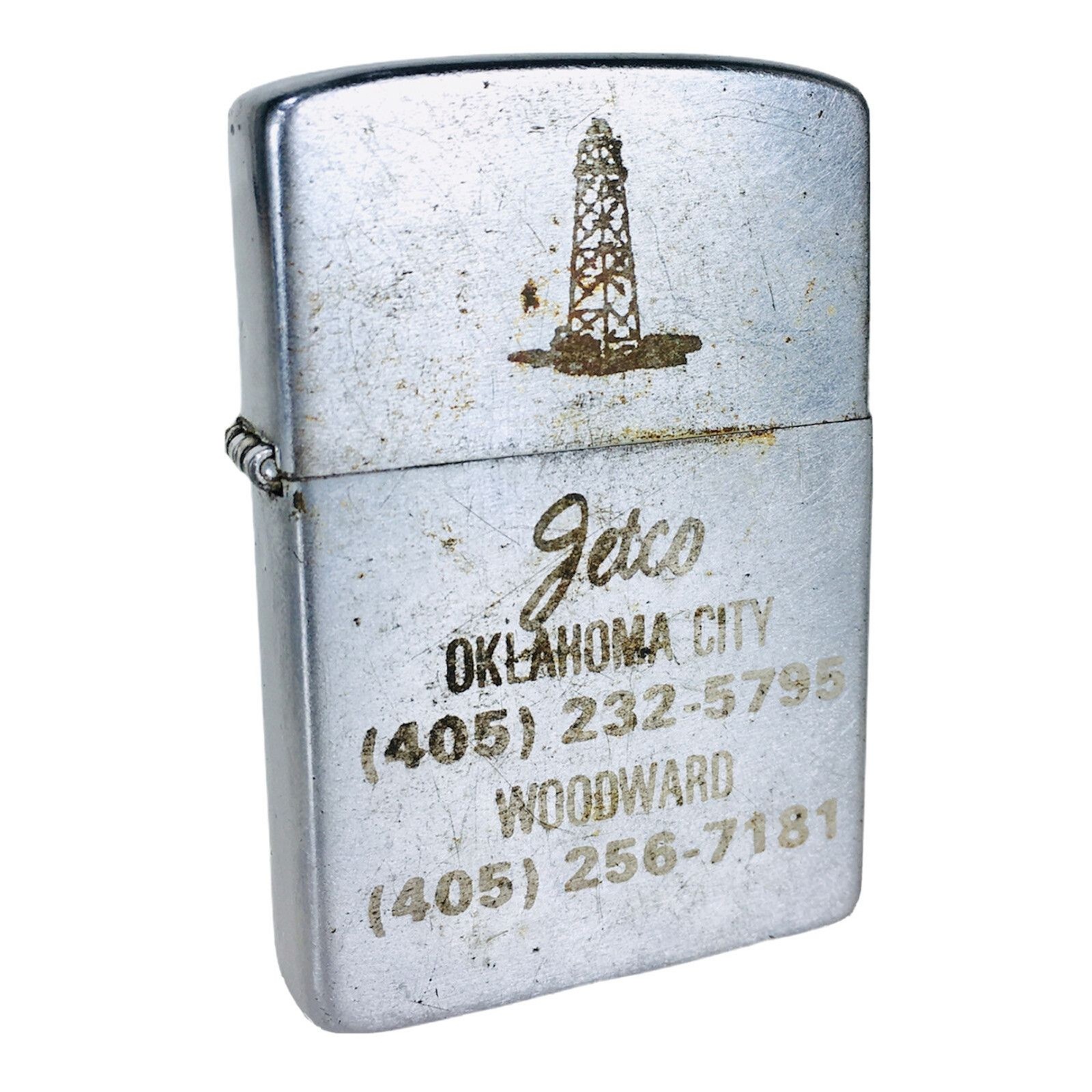 Vintage 60s Oklahoma City Jetco Oilfield Brushed Chrome Lighter Korea