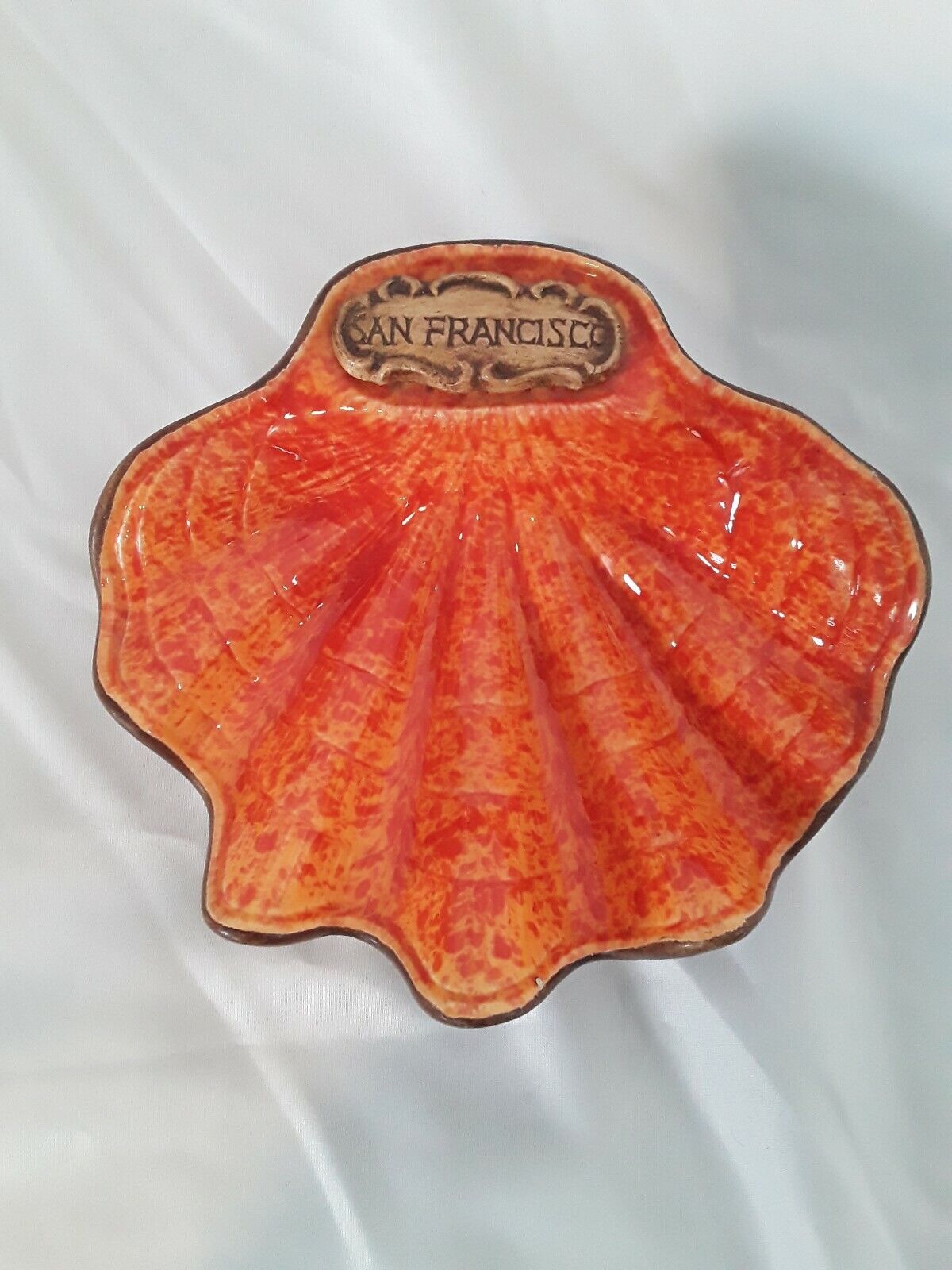 Treasure Craft Seashell Trinket Dish - San Francisco Beautiful Orange USA Made