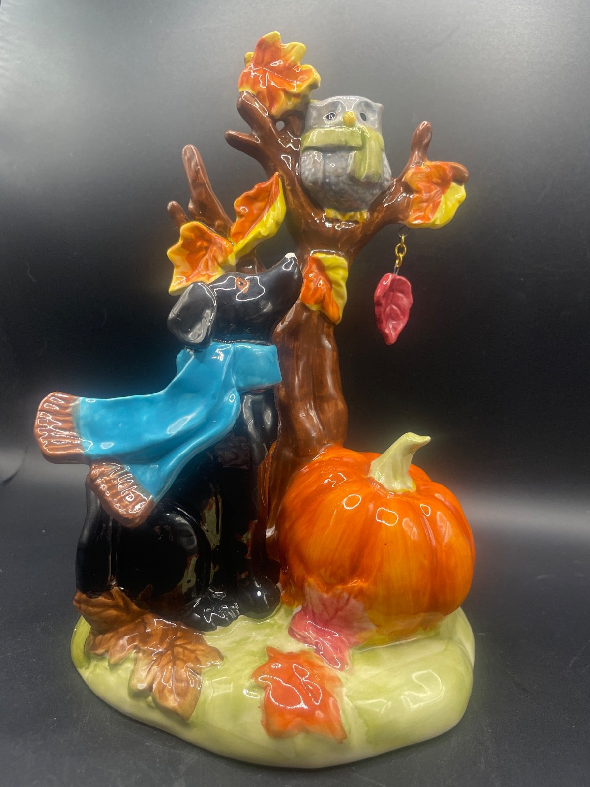 Blue Sky Clayworks Heather Goldminc Fall Autumn Tree Lab Pumkin Owl Ceramic Deco
