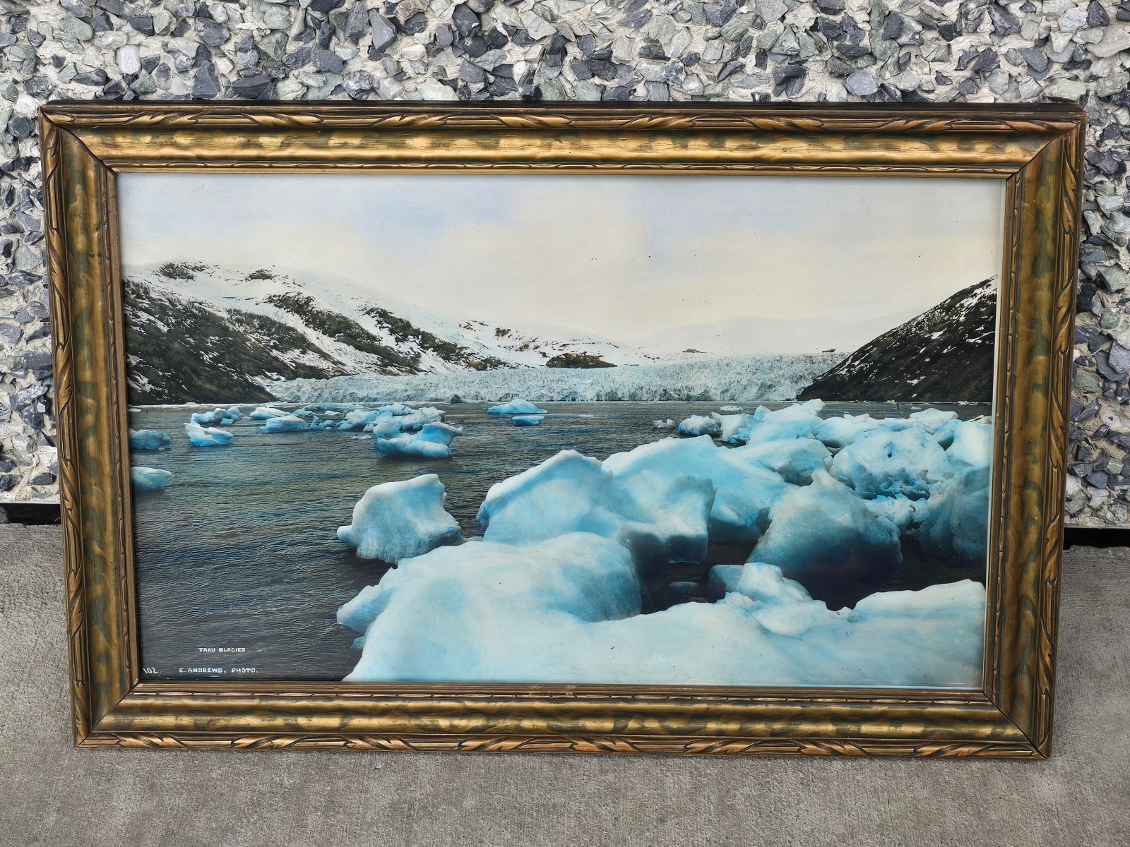 Antique Vintage Hand Tinted Framed Real Photo of Taku Glacier Juneau Alaska