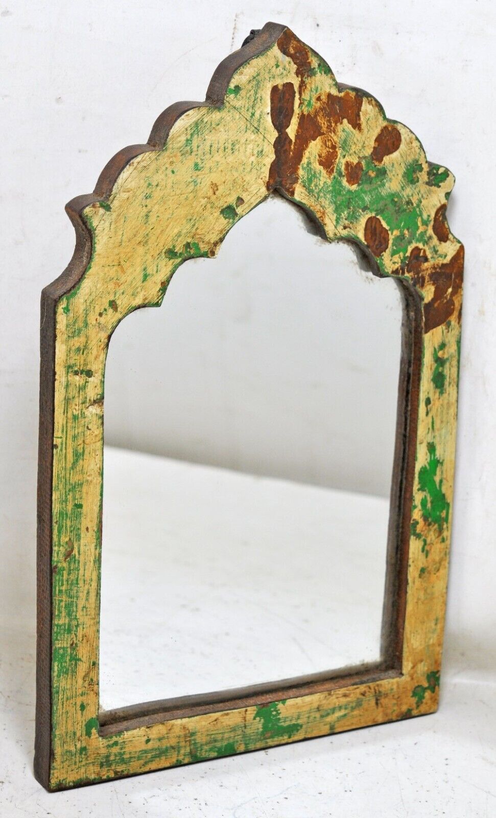 Salvage Reclaimed Wood Wall Décor Arch Shaped Mirror Frame Rustic Polychrome