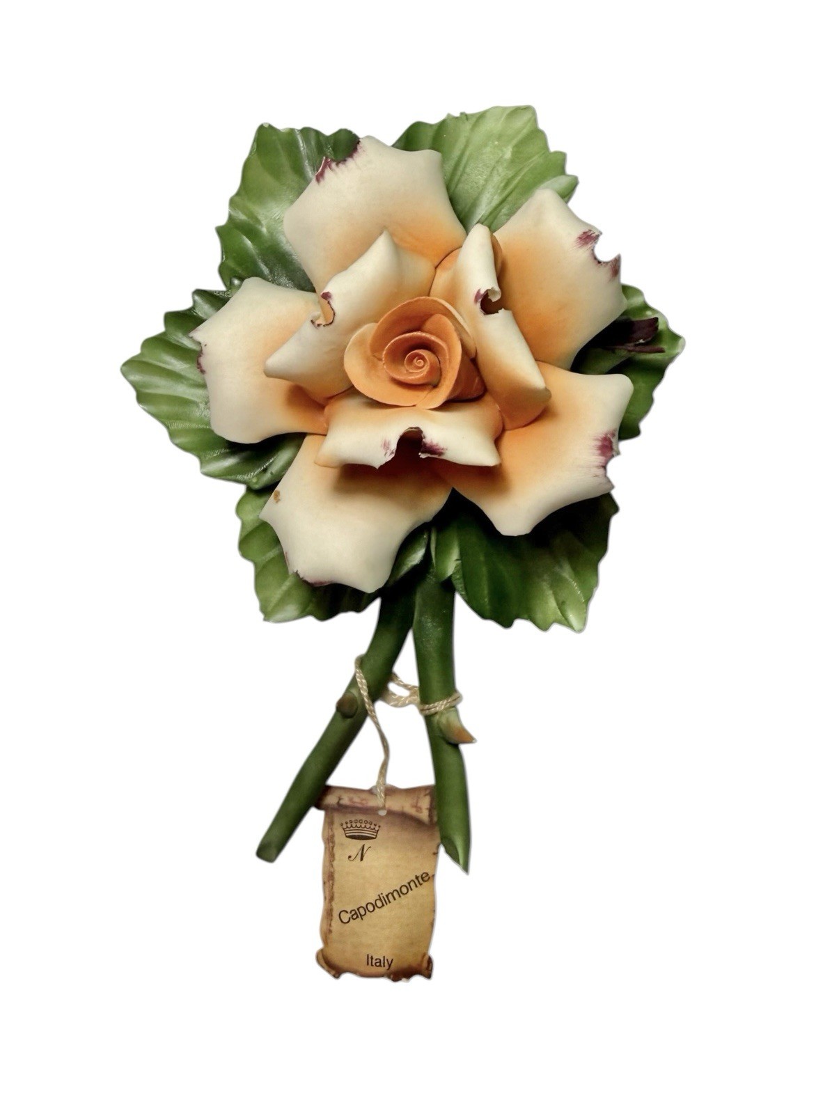 Vintage Capodimonte Napoleon Fabar Porcellane Artistiche Peach Rose Italy *Mint