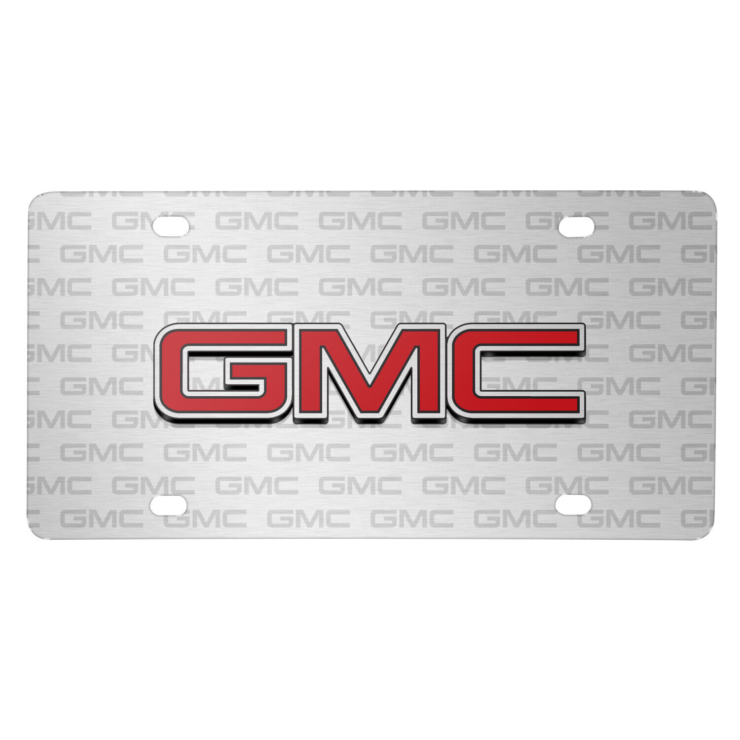 GMC Red Inlay 3D Logo on Logo Pattern Brushed Aluminum License Plate