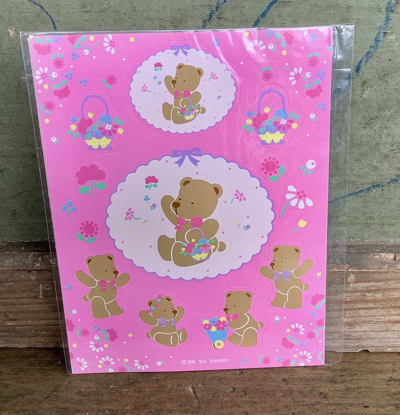Vintage ‘86 ‘92 NOS Sanrio Artbloom Tweedle Dee Dee Bear Sticker Sheet Rare