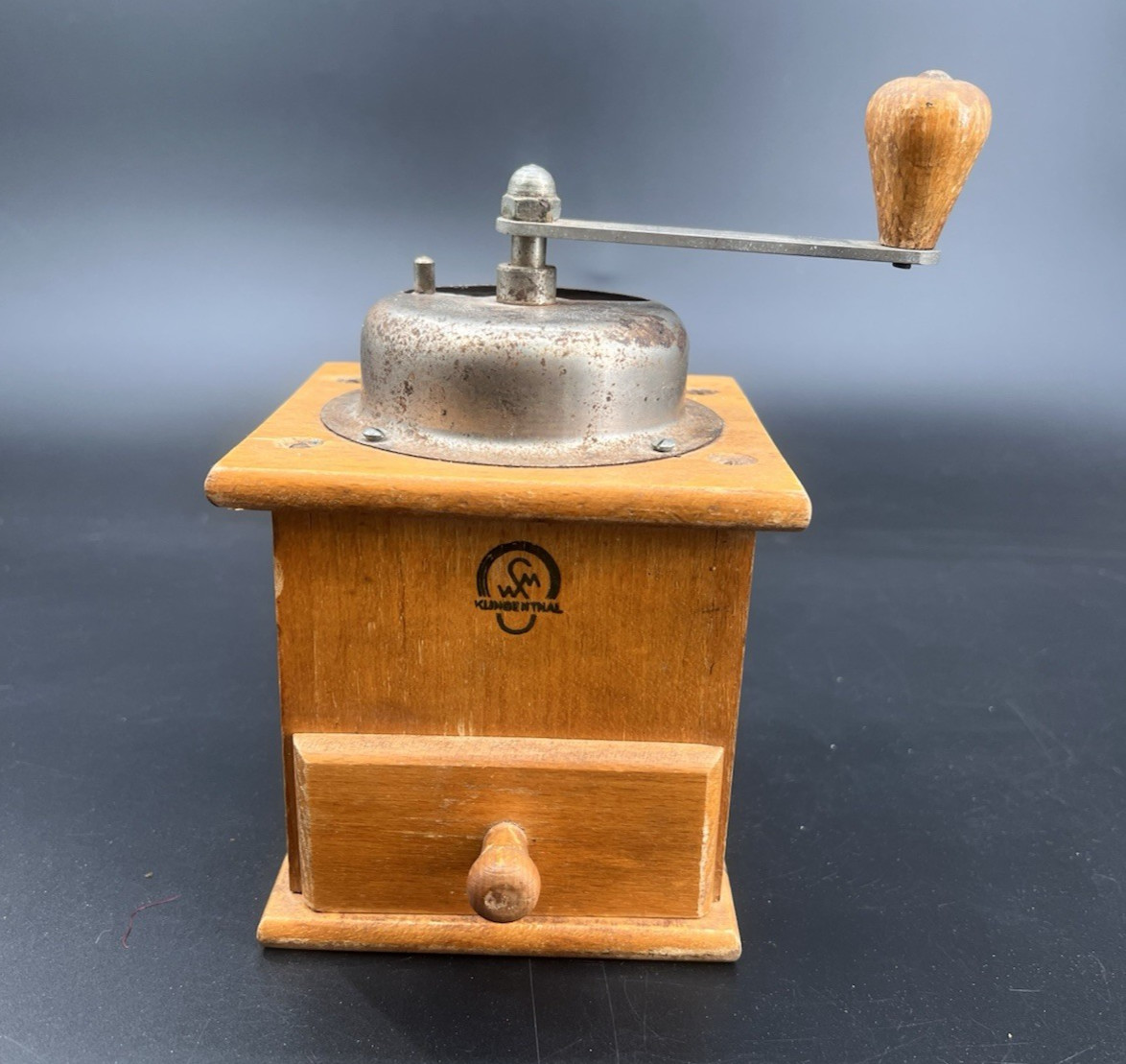 Vintage Klingenthal Coffee Grinder Wood Box Drawer Hand Crank Burr Germany