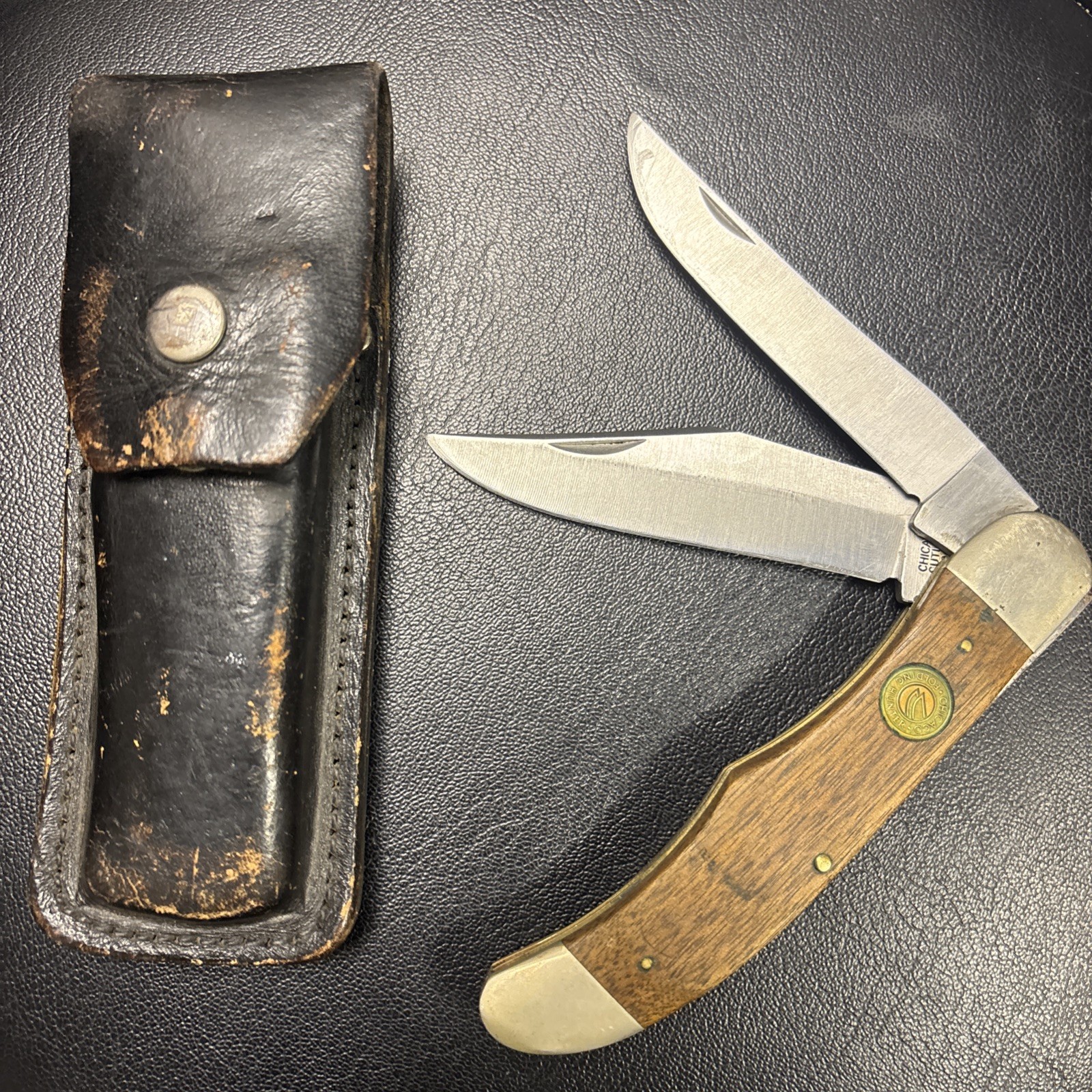 Vintage Chicago Cutlery USA P19 Folding Hunter Pocket Knife w/ Sheath Vintage Chicago Cutlery USA P19 Folding Hunter Pocket Knife w/ Sheath