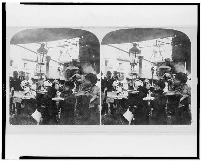 Naples Italy c1901 Street Macaroni Restaurant Boys Eating Pasta Stereograph