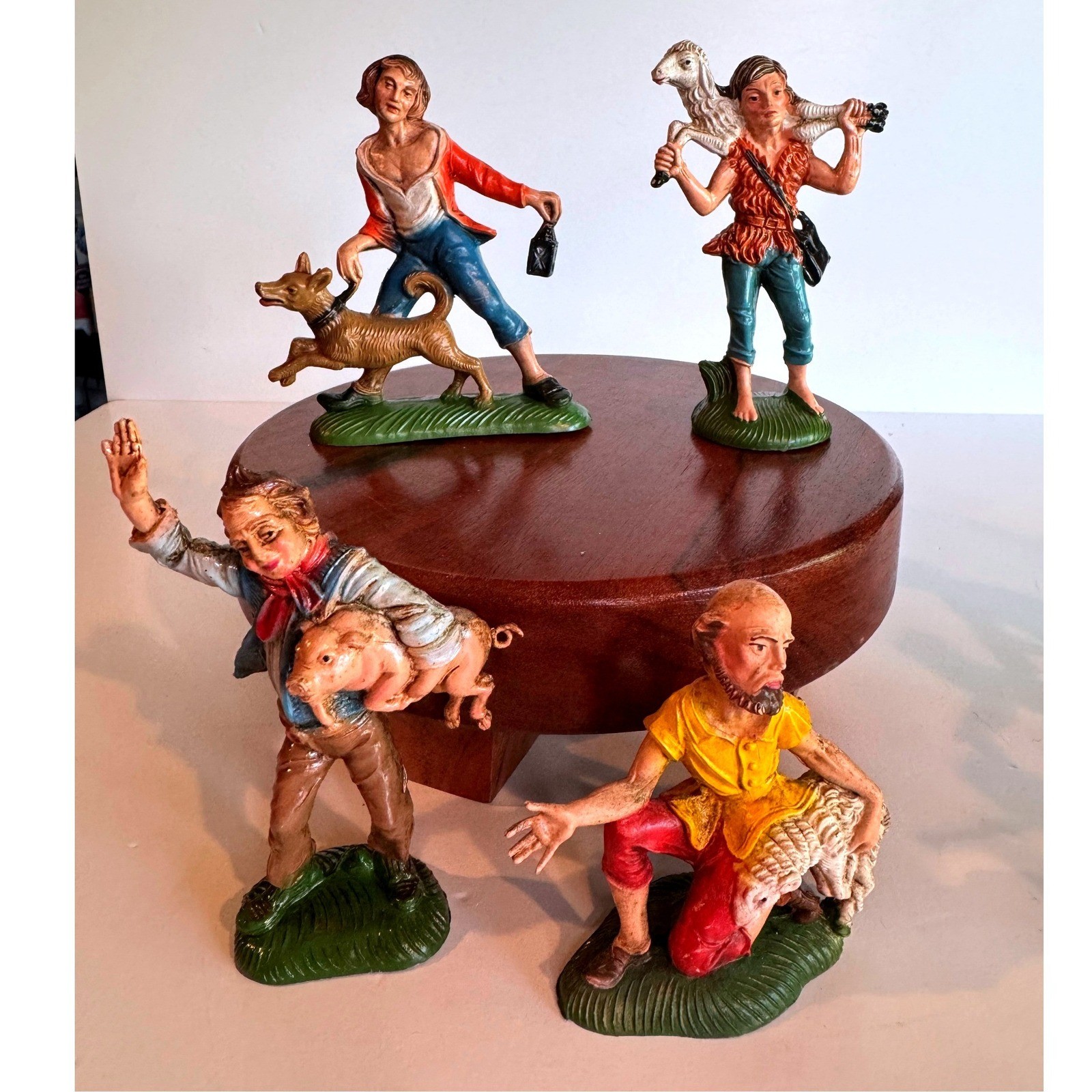 Vintage Fontanini Italy Villagers with Animals Figurines Set 4 Hand Painted