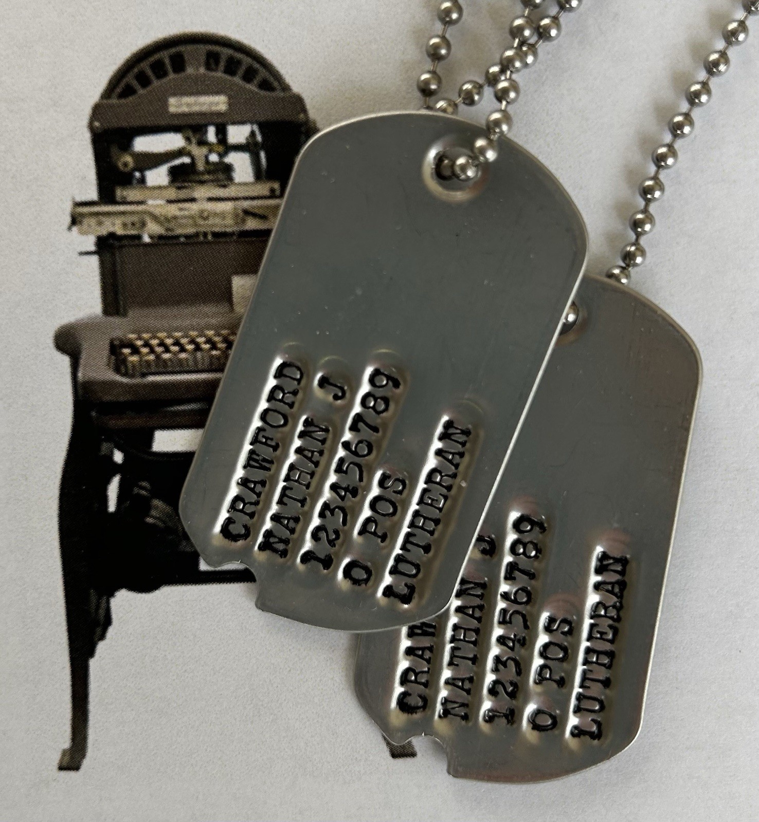 World War II Notched Dog Tags,  Dogtags with chains, Stainless Personalized