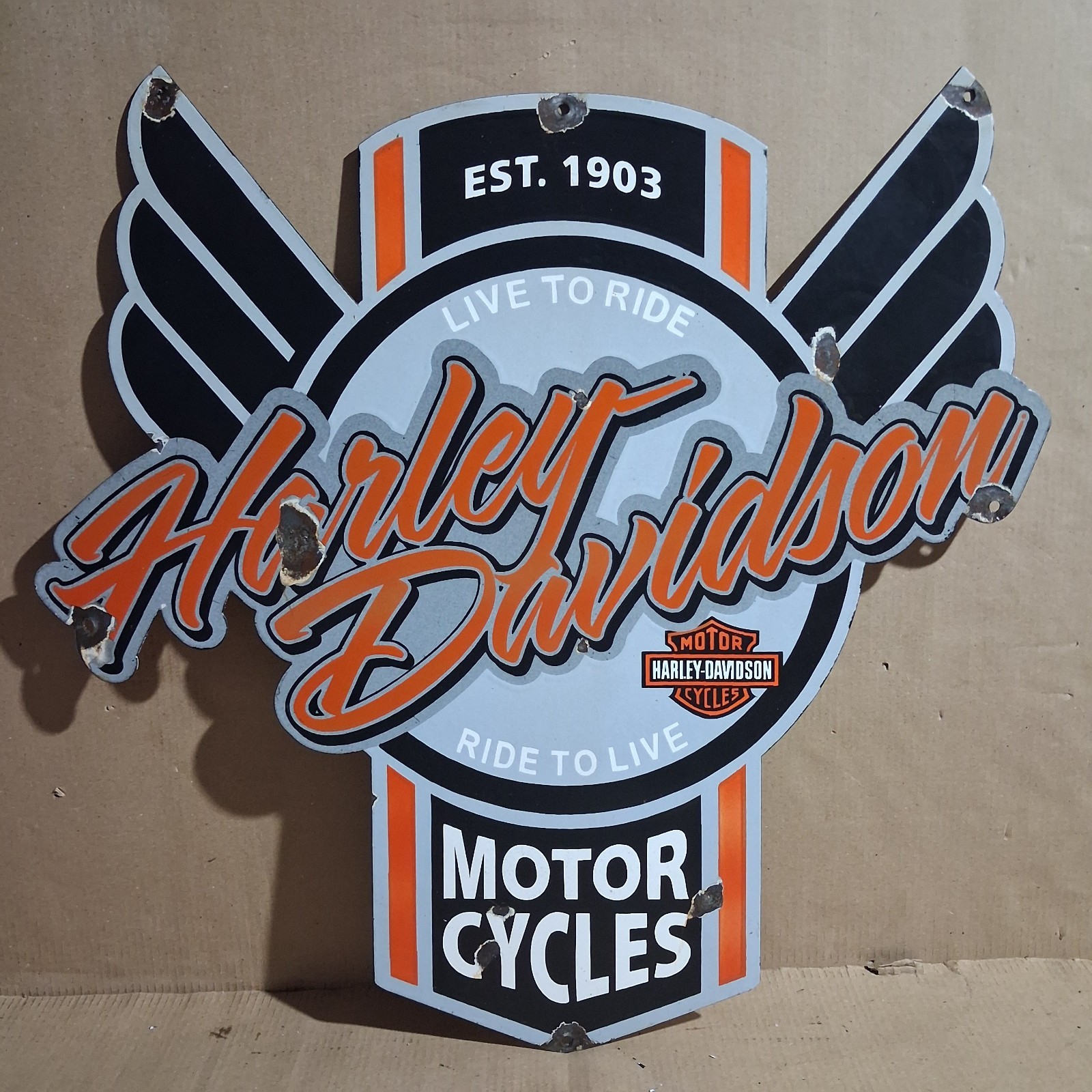 Harley Davidson motor Cycles   Porcelain Enamel Sign  30x29 Inches 1  Sided