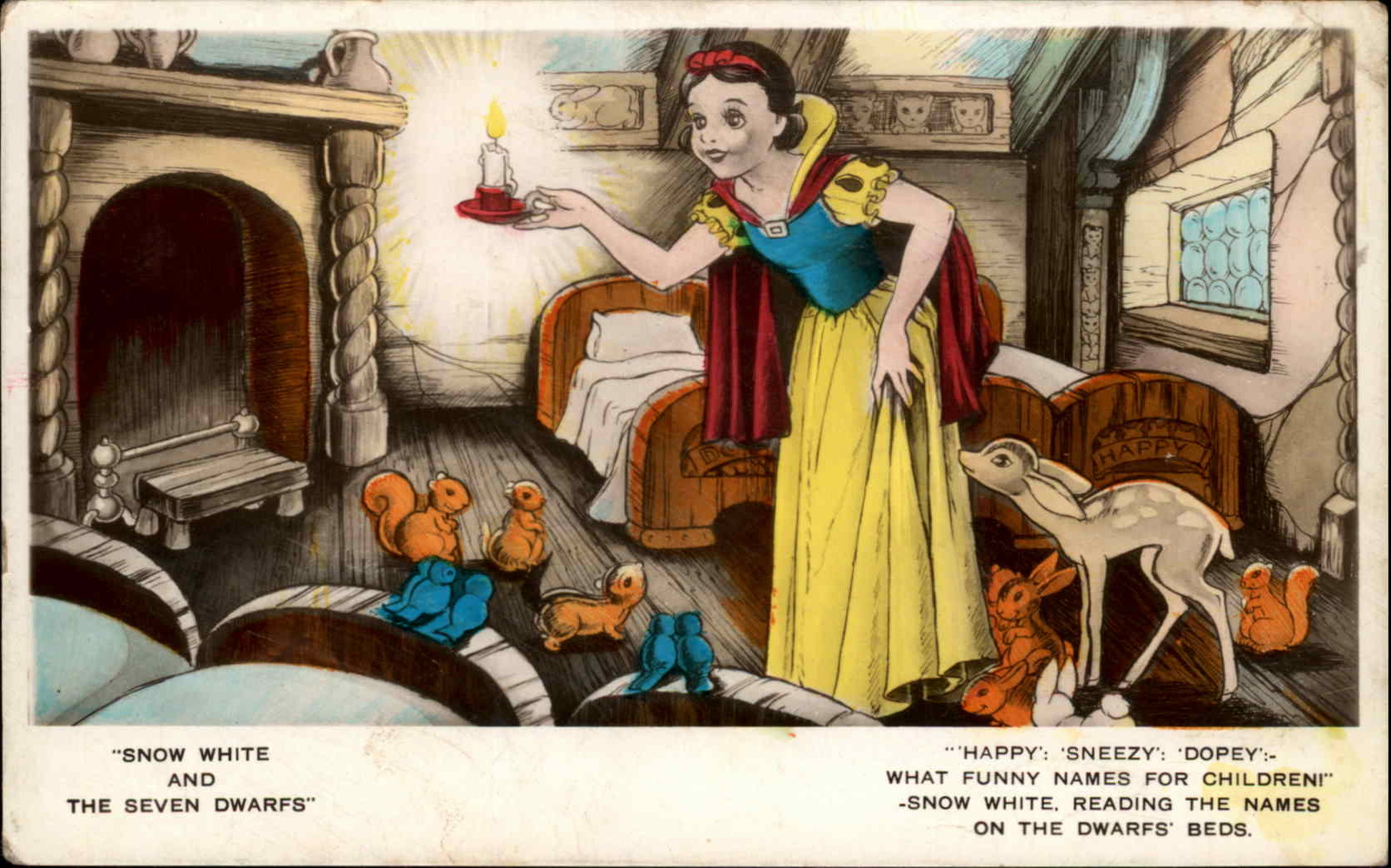 Tinted RPPC WALT DISNEY Snow White and The Seven Dwarfs DWARF NAMES