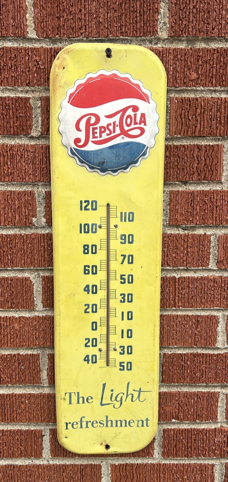 Vintage 1956 Pepsi Cola Embossed Metal Thermometer Sign Works RA-56 M-213 USA