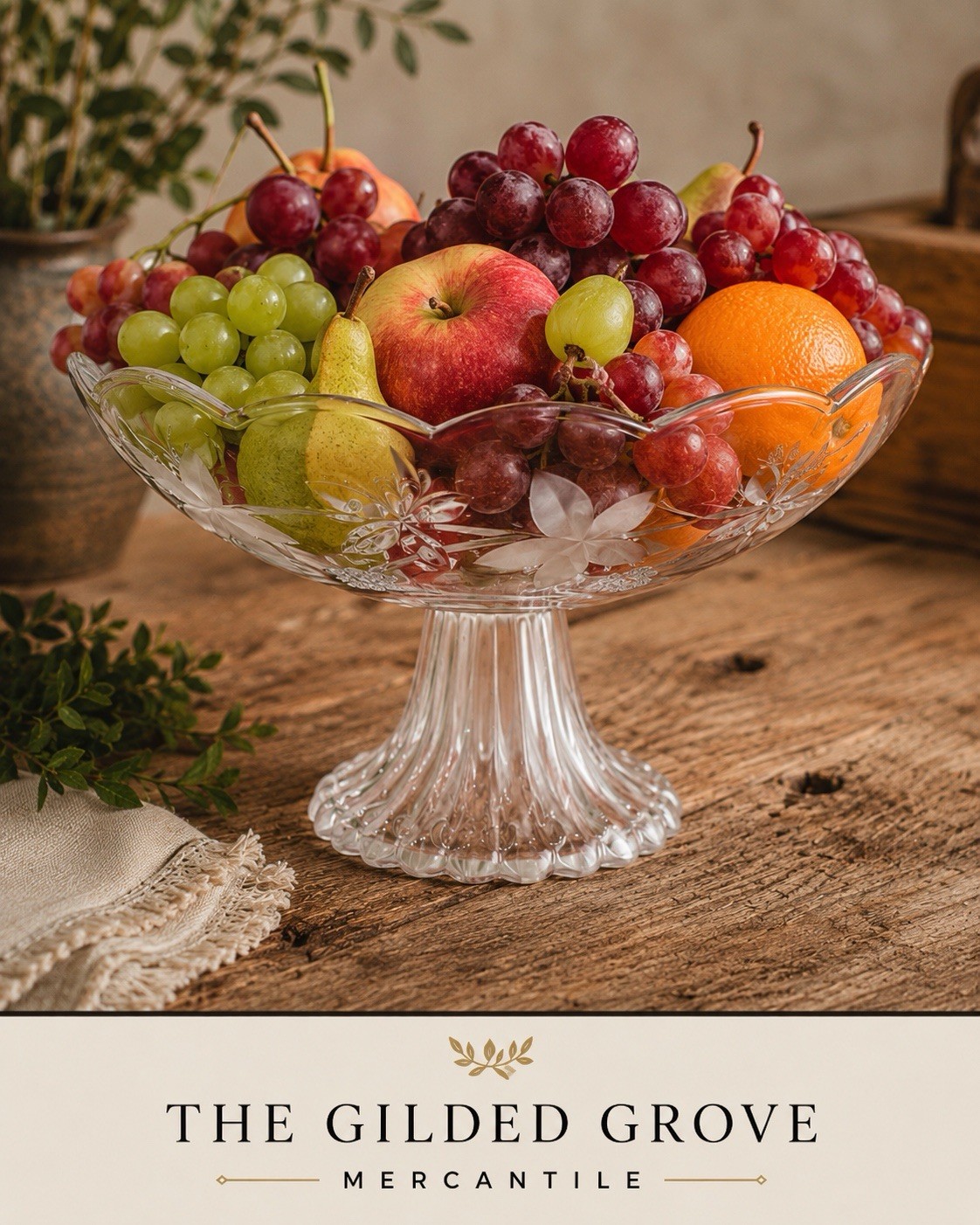 Vintage Frosted Floral Pedestal Fruit Bowl Compote Centerpiece Pressed Glass 10”
