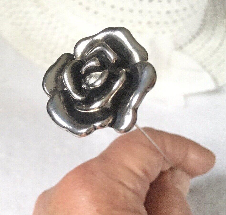 HATPIN with Amazing SILVER Finish FLOWER and Rhinestones - 8 inch