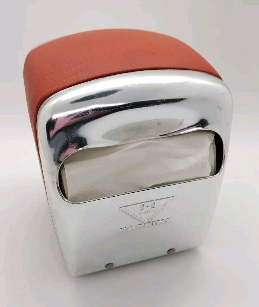 Vintage Retro Hostess Diner Napkin Holder Dispenser Metal Chrome Red 50s 2 sided