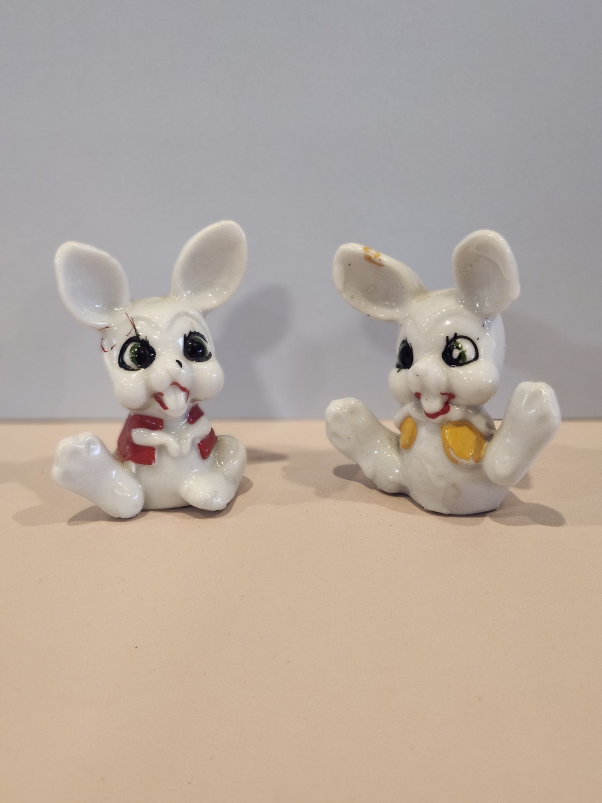 Adorable~Vintage~Silly White Bunny Rabbits In Vests~Figurines~Anthromorphic