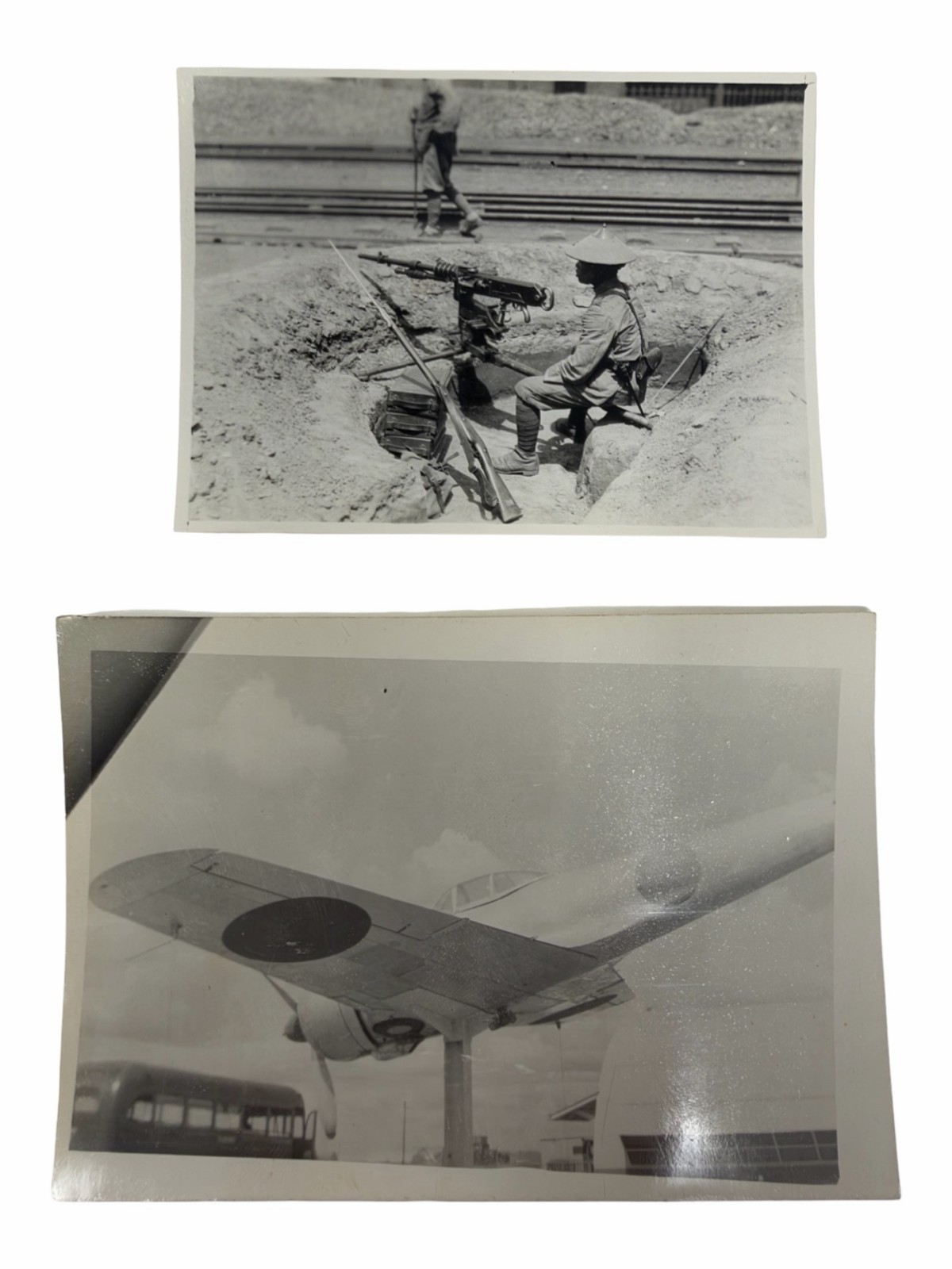 1933 China Machine Gun Photo Chinese Soldier + WW2 Japanese Zero Display Photo
