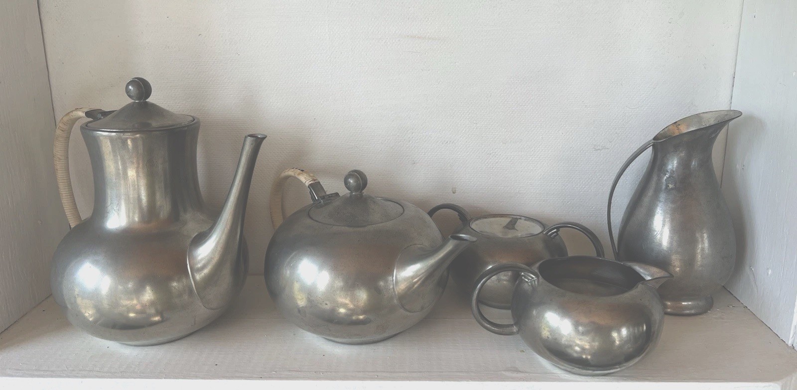 Vintage KMD Tiel Royal Holland Pewter 5 Piece Tea Coffee Set Netherlands MCM