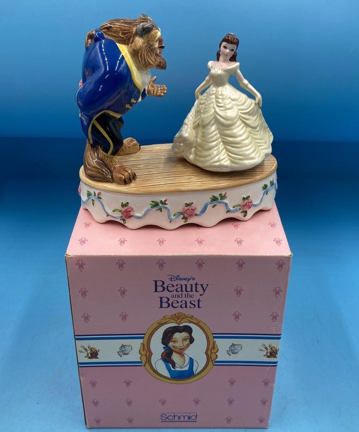 Vintage Schmid Walt Disney Beauty and The Beast Porcelain Music Box With Box